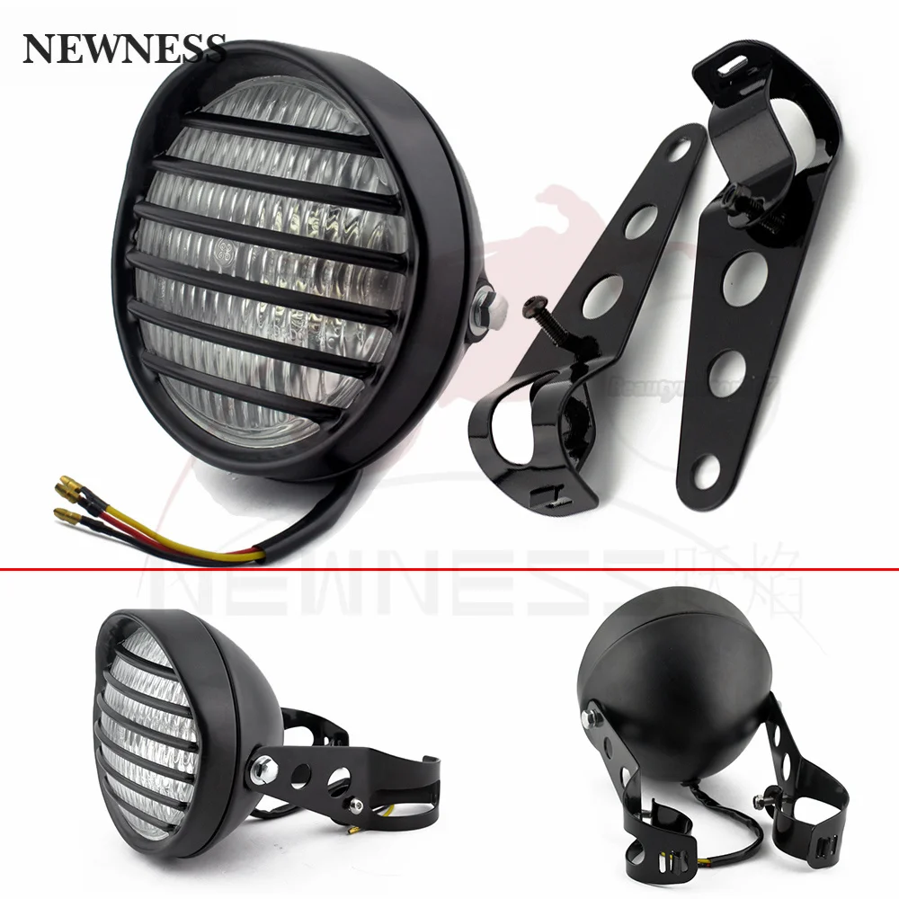 Motorcycle Headlight Black Metal Retro Halogen Front Light 12V Fits For CG125 GN125 CB CL Yamaha Suzuki Cafe Racer Bobber Custom |