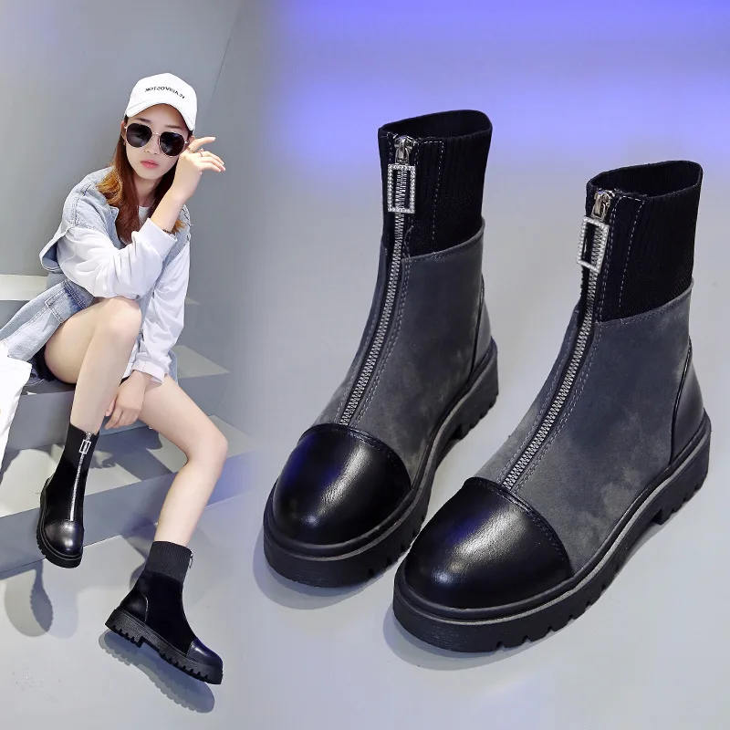 

Boots Short Boots 2019 Autumn Korean-style Spring And Autumn Chunky-Heel Semi-high Heeled Children Women's Suede Boots Versatile