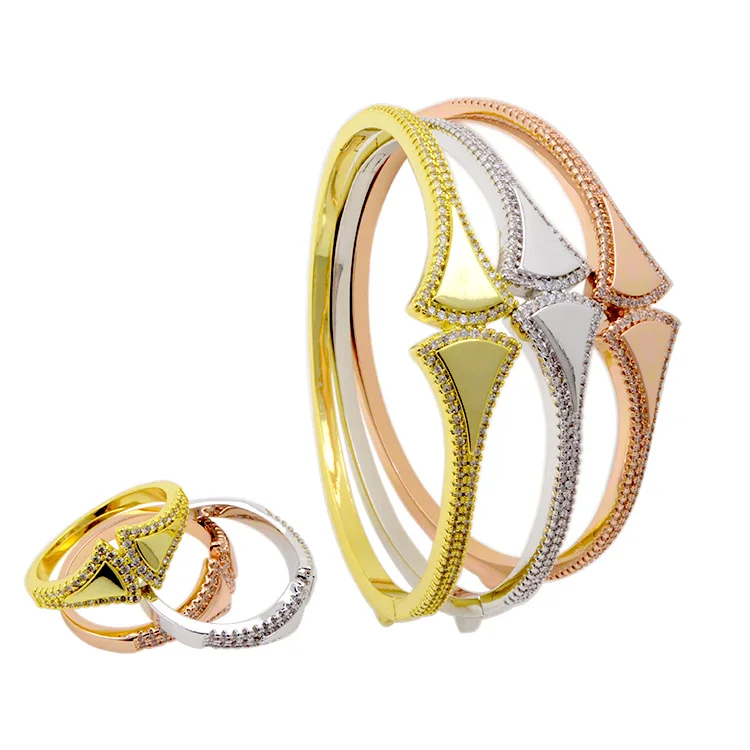 

B0755 Three color Bracelet luxury brand Bracelet Set Classic handmade copper bracelet ring set Zircon Bracelet Fashion Jewelry