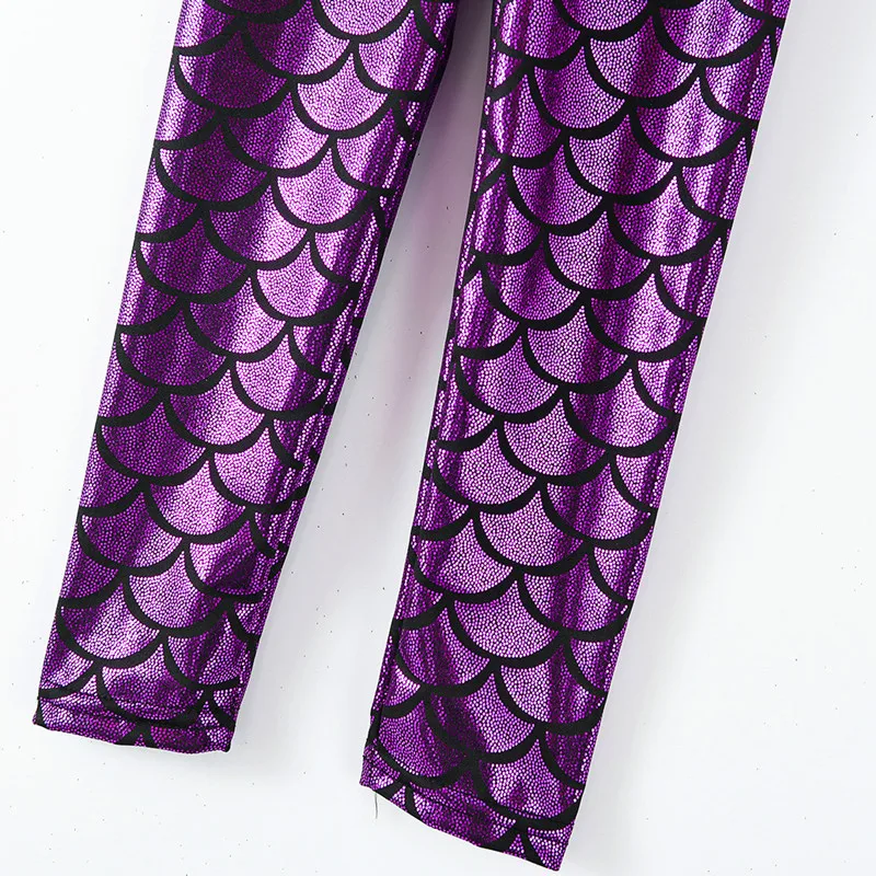 Manyakai Bambina Leggings Sirena Metallico Pantaloni Danza Moderna Brillante Leggings Sport Disco Jazz Hip Hop Ginnastica Costume Spettacolo Anni Argento 2-3 Anni - Foto 10