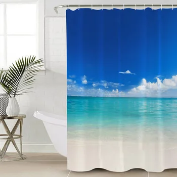 

Ocean Blue Sky Summer Beach Landscape Shower Curtain Multi-size Waterproof Bathroom Curtains Home Decor