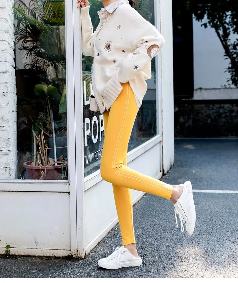 Women Black Grey Pink Yellow Leggings 