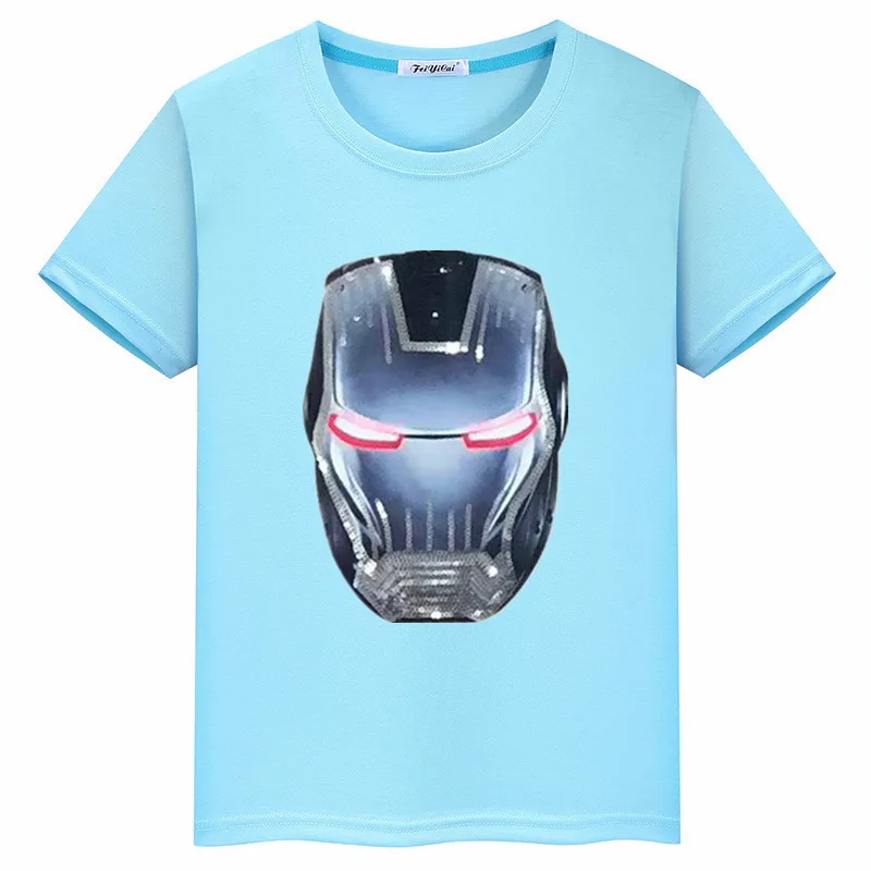 Cartoon Iron Man Eyes Lighting Sequin Cloth Sticker Summer New Products CHILDREN'S T-shirt BOY'S Short-sleeved Top Fashion