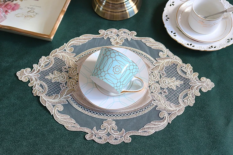 Hc370e239e08e4fa795be209c62533babe Oval 28x42cm European Luxury Lace Embroidered Restaurant Velvet Placemat Small Balcony Coffee Cup Table Mat Vase Pad Coaster Mallzona