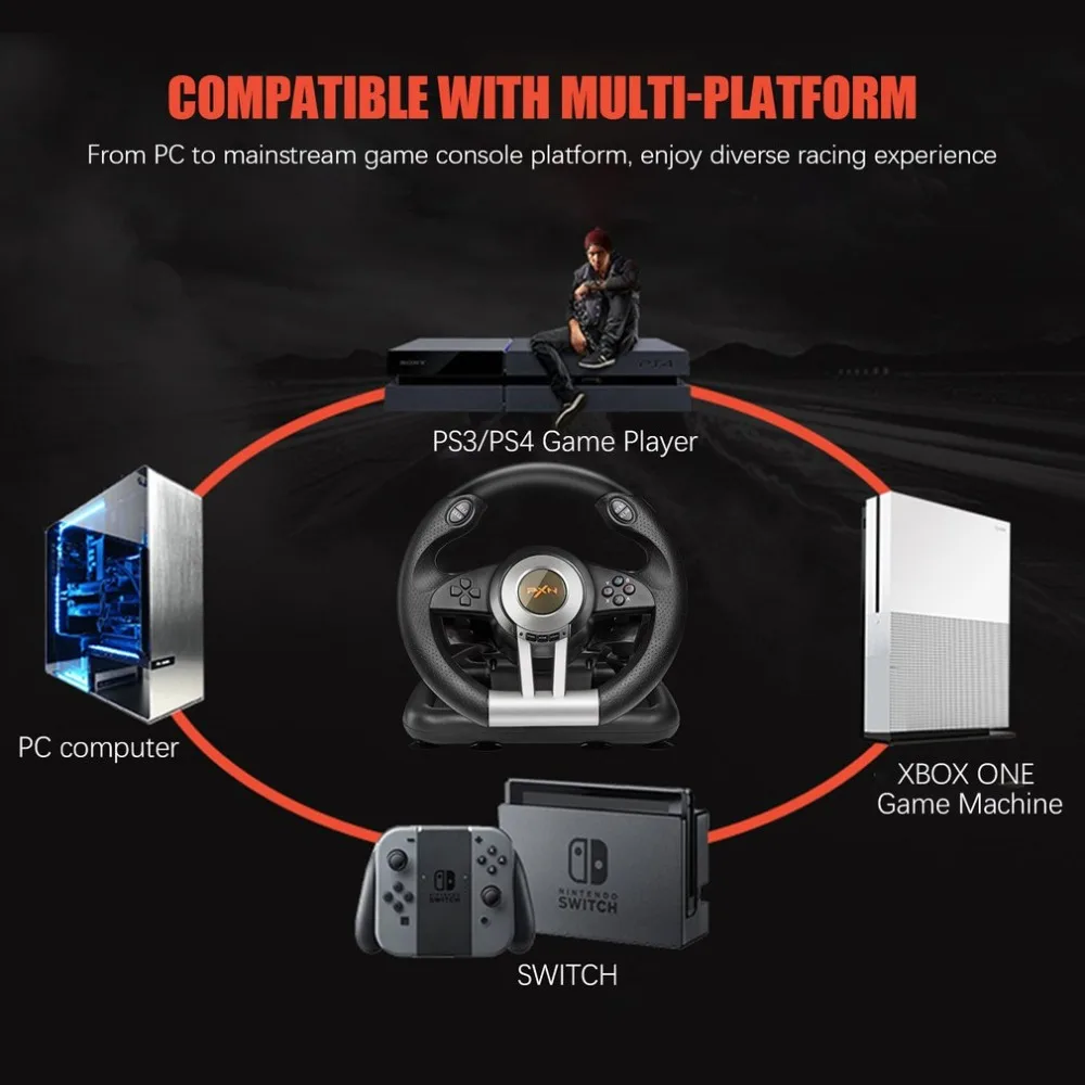 PXN V3II гоночный игровой коврик 180 градусов рулевое колесо вибрационные джойстики со складной педалью для ПК PS3 PS4 все-в-одном