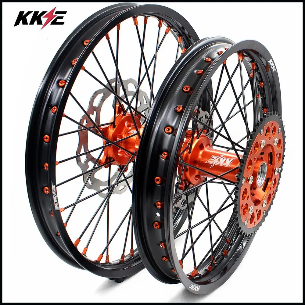 KKE 21 & 18 Enduro колеса в комплекте со спицами обод Набор для EXC E F XCW 125 530 2003 2021 оранжевый