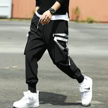 

Men Hip Hop Sweatpants Joggers Trousers Casual Drawstring Ribbons Harem Pants Male hiphop Cargo Pants Black Streetwear