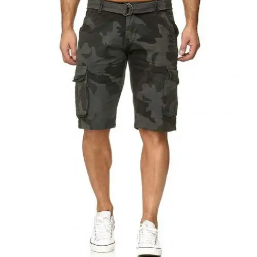 Grey Camouflage Мужские Мульти-карманные камуфляжные спортивные карго шорты пятые брюки с поясом на талии - Цвет: Grey Camouflage