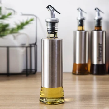 

New Kitchen Glass Oil Bottle Stainless Steel Leak-proof Soy Sauce Vinegar Cruet Storage Dispenser Useful Kitchen Tools