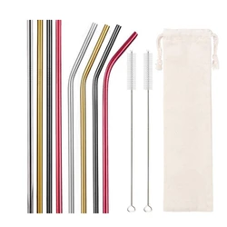 Vibrant Reusable Eco-Friendly Stainless Steel Straw Set - 10 Colorful Straws (Mixed Color D)