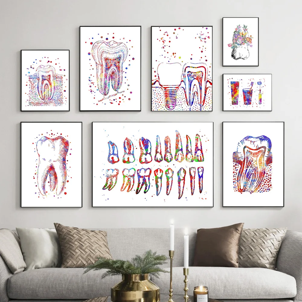Tooth Implant Canvas Wall Painting Dental Art Poster Dentist Anatomy