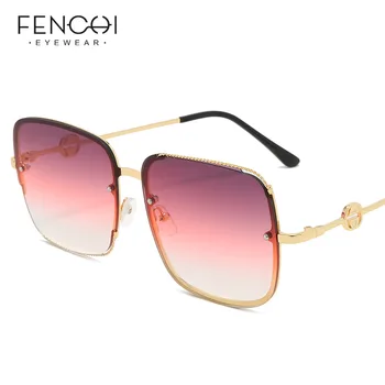 

FENCHI Sunglasses Women 2020 luxury brand Retro Pink Gradual Chain Frame Square Sun Glasses Driving Eyewear Female Oculos De Sol