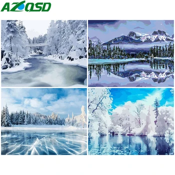 

AZQSD Painting By Number Canvas Kits Winter Landscape Home Decoration Coloring By Numbers Tree Acrylic Paint Unique Gift