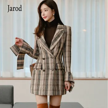 

High Quality Ladies Tweed Jacket Coat Autumn Winter Women Turn Down Collar Work Office Lady Suit Slim Business Female