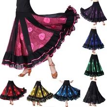 B Женская имперская мода новая Цветочная Лоскутная танцевальная юбка для латинских танцев Длина по щиколотку бальный танец половина тела Пышная юбка