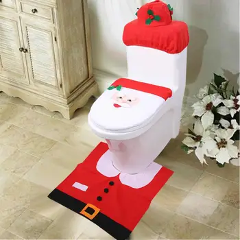 

Christmas Santa Claus Bathroom Toilet Cover Pad Set for Home Christmas Decoration Bath Tools