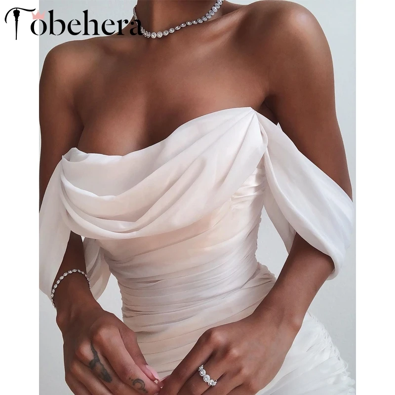 Glamaker/Белое Женское платье с вырезом лодочкой и открытыми плечами облегающее
