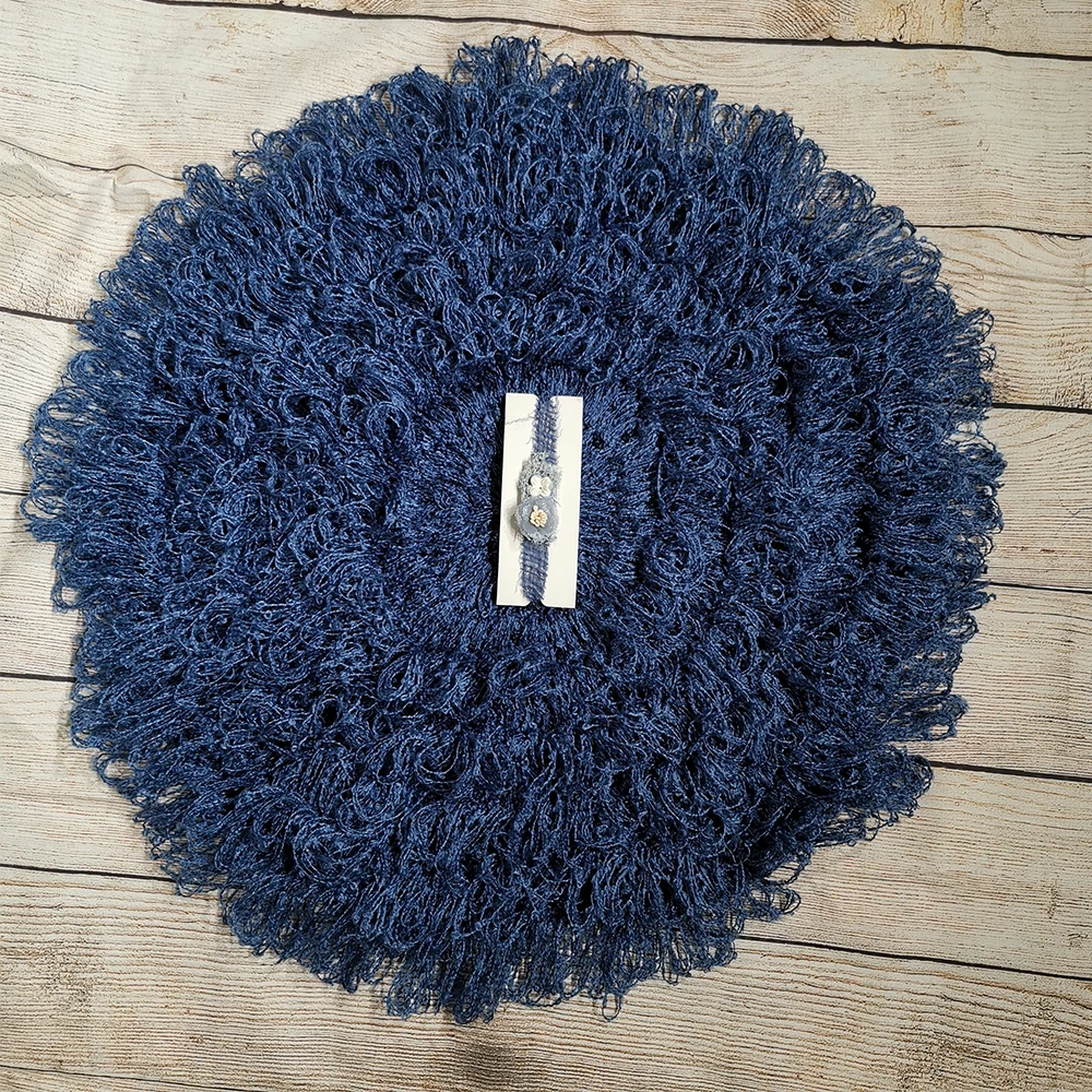 

A Set 50cm Round Crocheted Blanket Matched Cotton Headband for Newborn Photography Props Baby Photo Shoot Accessories Photograph