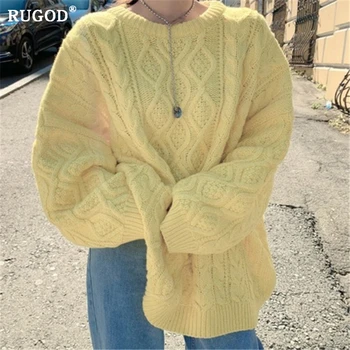 

RUGOD 2019 Winter sweater women Fashion twisted knitted pullovers female Vintage solid thicken warm oversized women clothes