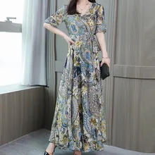 35 летнее Бандажное платье с круглым вырезом платье с цветочным рисунком женское платье плюс размер с коротким рукавом с принтом платья длиной до щиколотки Vestido Цветочные