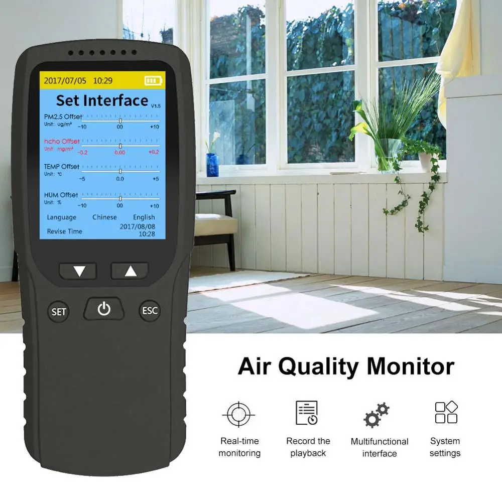 8 в 1 PM2.5/HCHO/TVOC/AQI/PM10/PM1.0 монитор качества воздуха Формальдегид детектор температура влажность тестер метр анализатор газа