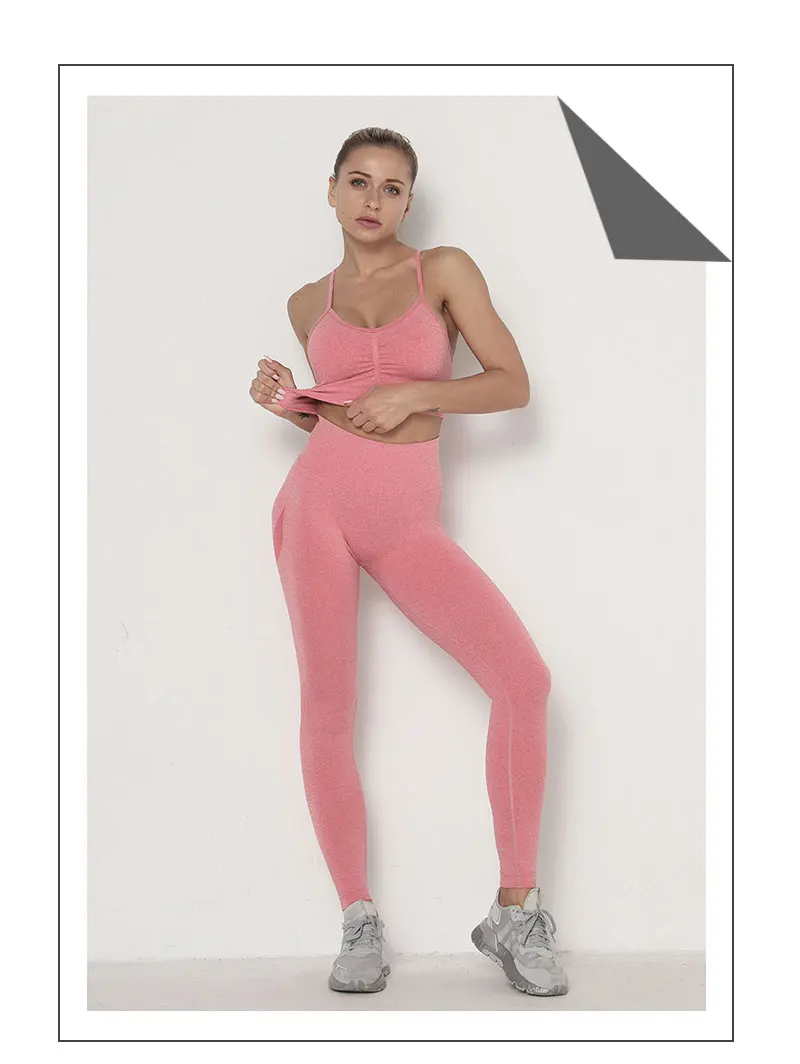 Seamless Yoga Set Women Workout Sportswear Gym Clothing Fitness Long Sleeve Crop Top High Waist Leggings+Sport Bra Sports Suits