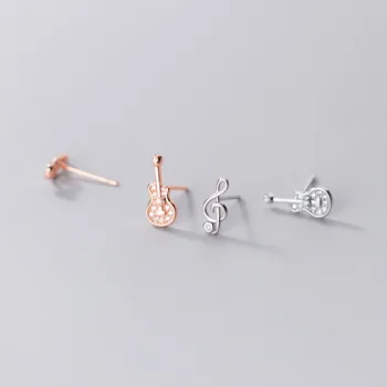 

Real 925 Sterling Silver Cute Zircon Guitar Treble Clef Stud Earrings Music Note Earring for Women Girls Music Lovers