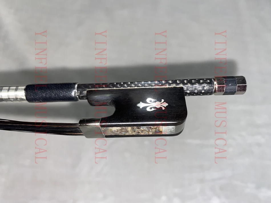 PRO light 1pcs of Carbon Fiber 4/4 Cello Bow braid weave carbon fiber black Horse Hair Ebony FLEUR DE LIS frog