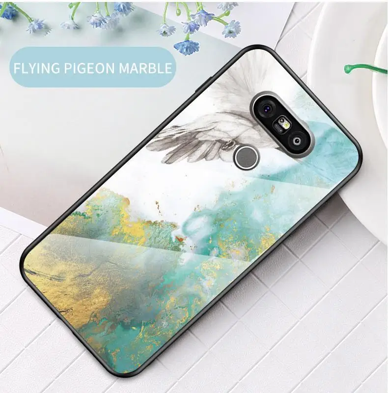 Чехлы для LG G5 G6 G7 G8 роскошный гранитный камень мраморный узор силиконовый бампер закаленное стекло Чехлы Защитные чехлы