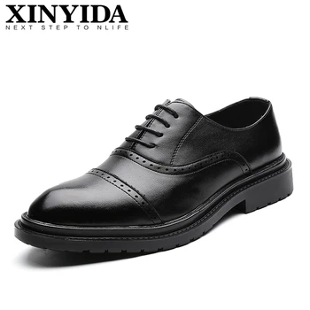 

High Quality Pointed Toe Men Leather Shoes Lace Up Breathable Casual Business Dress Shoes Fashion Formal Men Shoes Size 38-44