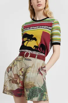 

Spanish coconut print high waist A-line short skirt pants