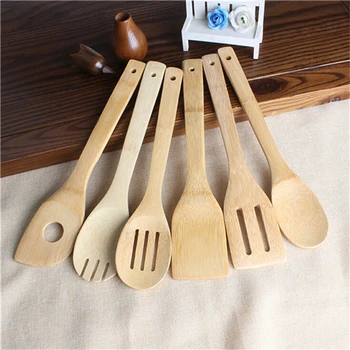 

6 Pieces Bamboo Spoon Spatula Kitchen Utensil Wooden Cooking ToolSpoon Spatula Mixing Mixing Set