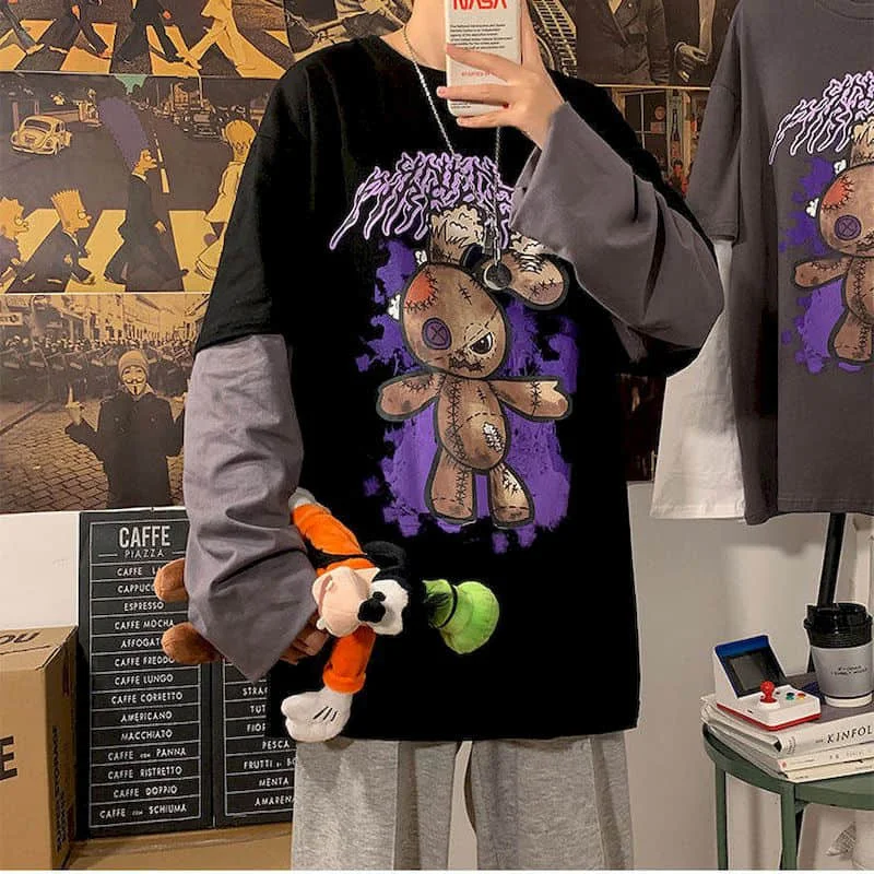 

Fake two-piece long-sleeved t-shirt female spring autumn new Japanese Harajuku style stitching student Korean loose ins clothes