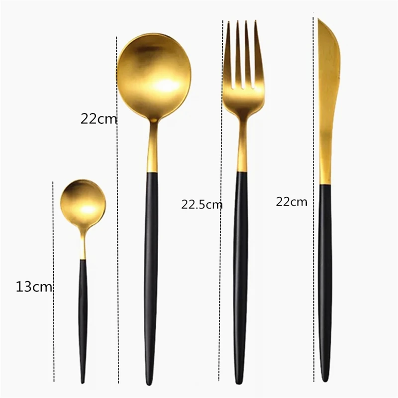 Gold Cutlery Set Stainless Steel Dinner Set Cutlery Knife Forks Spoons Kitchen Dinnerware Home Party Tableware Set (6)