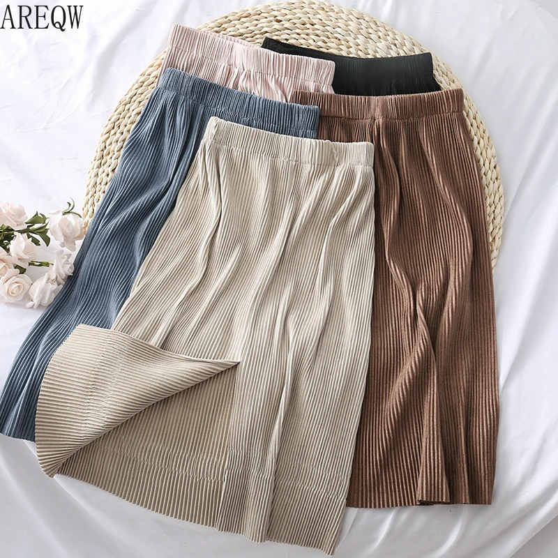 

Gentle Striped Open Half Skirt for Woman 2019 Autumn Tight Waist Medium Length Skirt Korean
