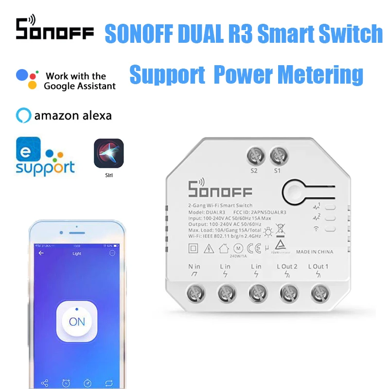 SONOFF DUAL R3 2 Gang Dual Relay Module DIY MINI Smart Switch Power Metering Control via eWeLink Alexa Google Home | Электроника