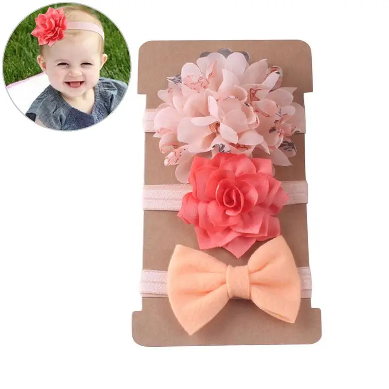 

3pcs/set Children Baby Headband Cute Elastic Solid Color Flower Decoration Hair Band Head Wrap Set Hair Accessories