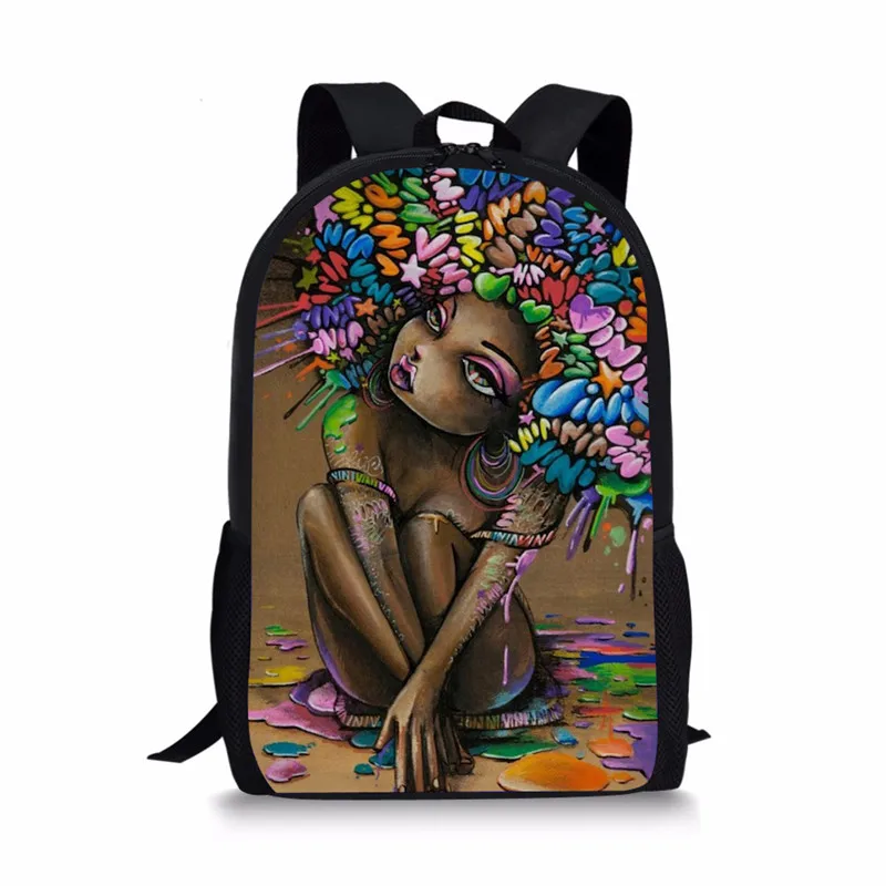 NOISYDESIGNS African Backpack Cartoon African Black Girls Print School Bag Kids Cute Book Bag Teenager Girls Schoolbags Mochila - Цвет: Z4898C
