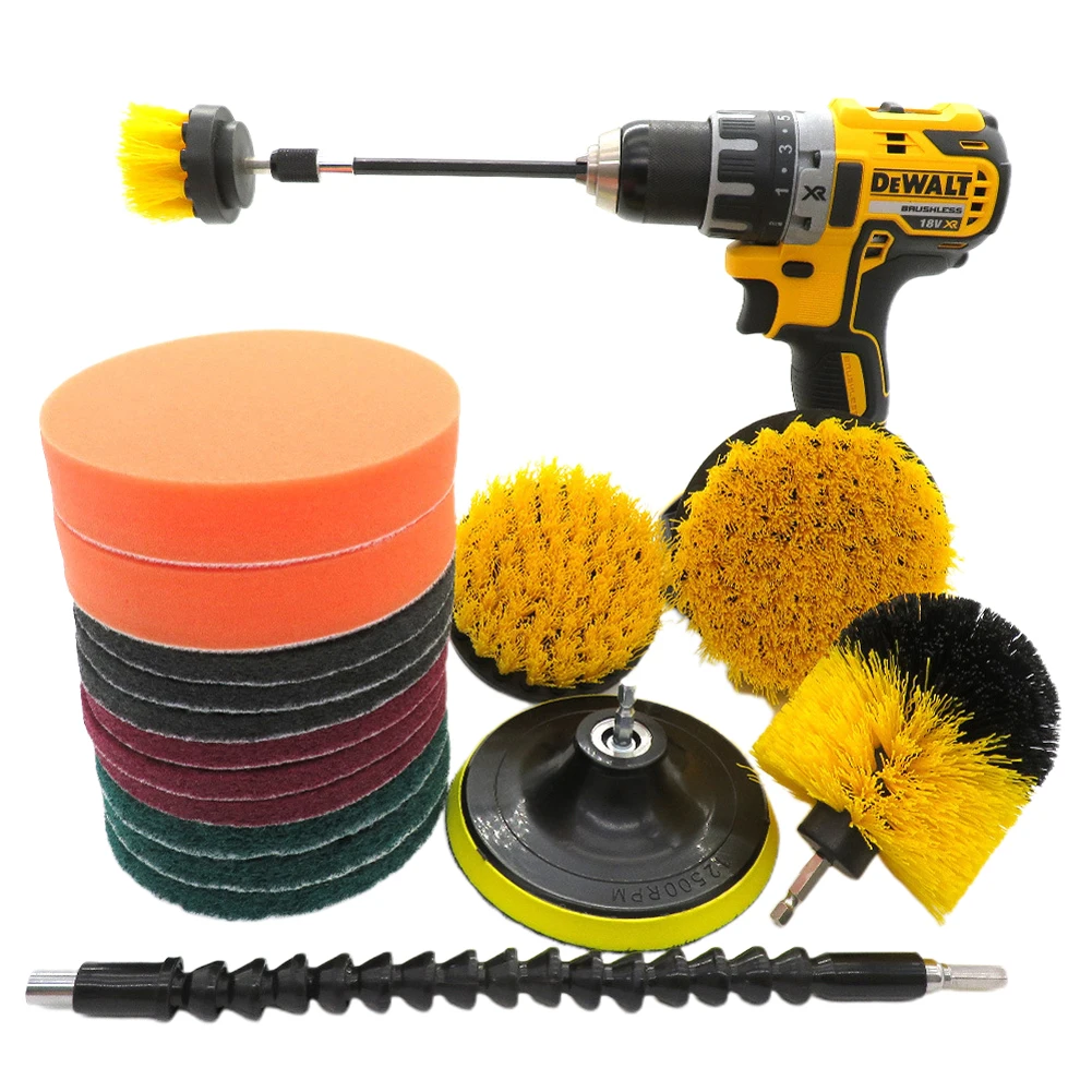 

18Pcs Wash Attachment Scrub Pads Drill Brush Set Kitchen Home Buffing Carpet Nylon Cleaning Tool Floor Bathroom Car Durable