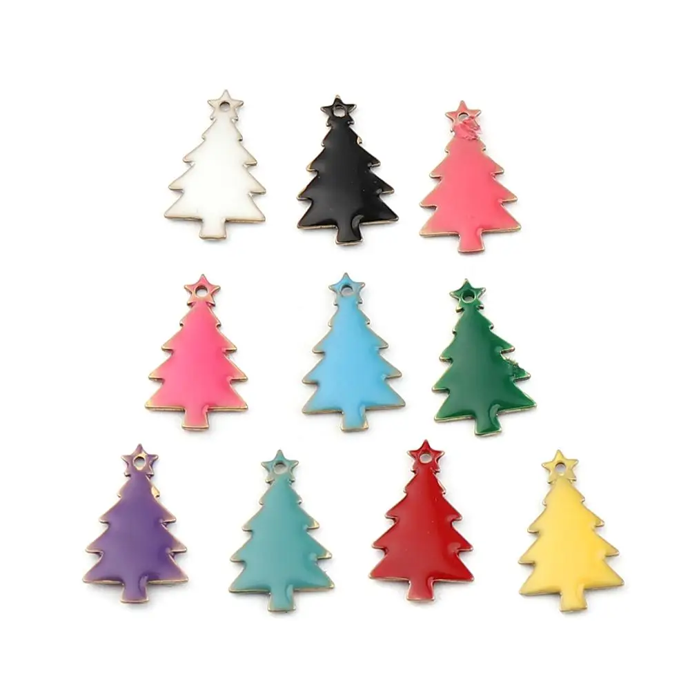 

Doreen Box Copper Enamelled Sequins Charms Brass Colorful Christmas Tree Pendants DIY Making Earrings Jewelry 14mm x 7mm, 10PCs