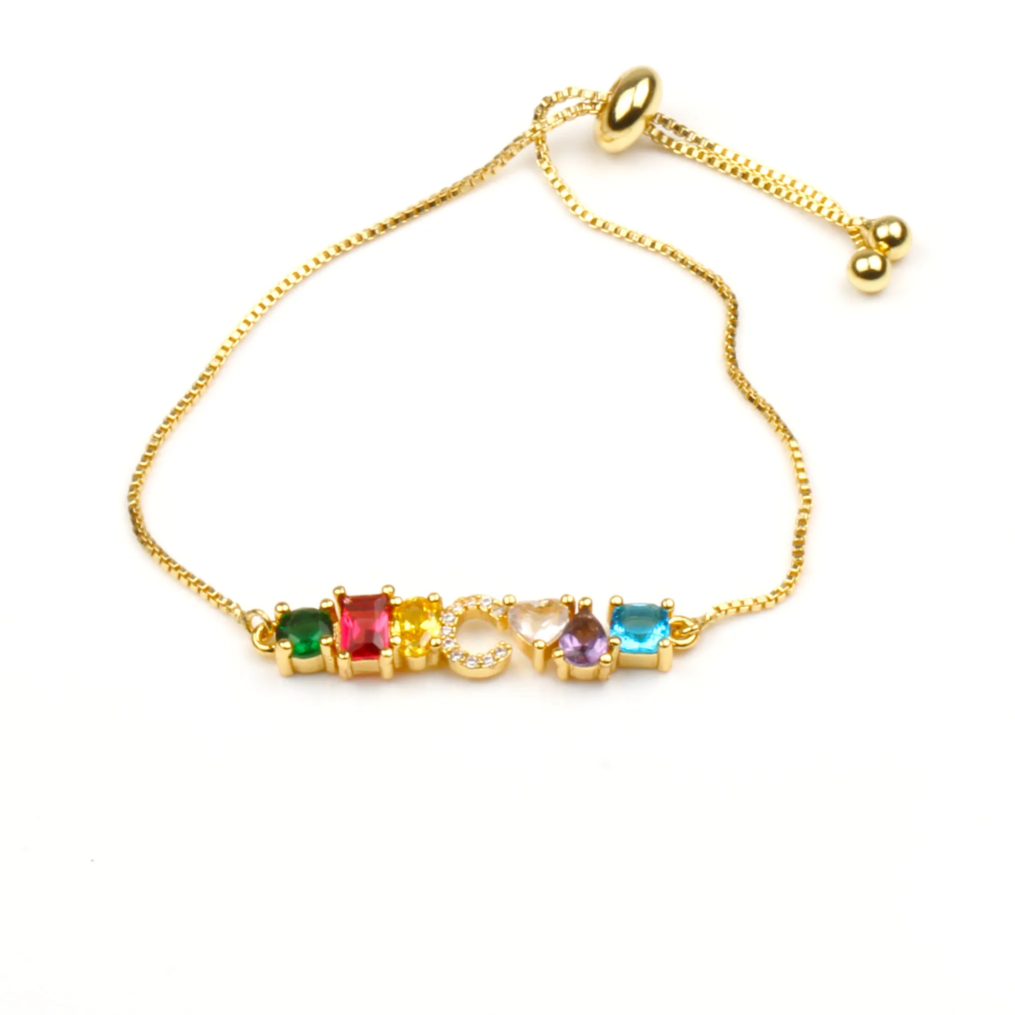 Hot Trendy Women Gold Color Bracelet New Rainbow Cubic Zircon A-Z Letter Initials For Women Charm Bracelet Jewelry Accessories - Окраска металла: C