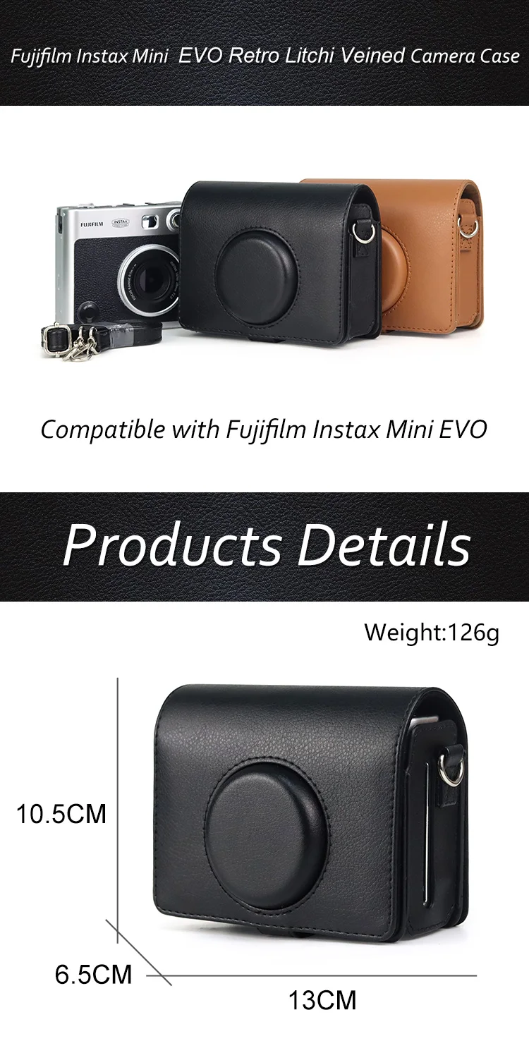 Caiul Case for Fujifilm Instax Mini EVO Instant Digital Hybrid Camera and Printer PU Leather Protective Bag + Screen Protector