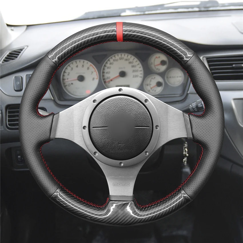 MEWANT-Black-PU-Carbon-Fiber-Hand-Sew-Car-Steering-Wheel-Cover-for-Mitsubishi-Lancer-Evolution-7