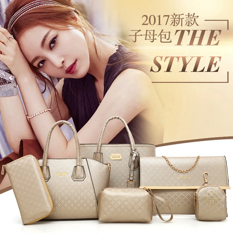 

2019 WOMEN'S Fashion Handbag Simple Shoulder Different Size Bags Six Pieces Set Large Bag Triple Use Shoulder Bag/ Hand Bag WOME