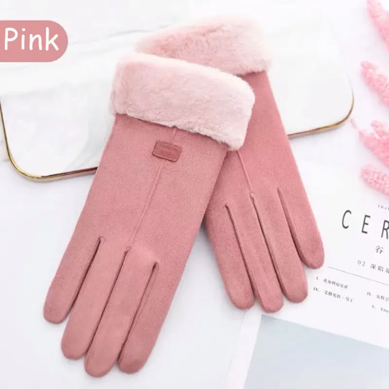 Женские перчатки зимние теплые утепленные варежки с сенсорным экраном замшевые плюшевые перчатки с вязанными запястьями Handschoenen Luvas