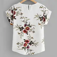 Mode d'été imprimé fleuri Blouse pull dames col rond t-shirt hauts femme chemise à manches courtes Blusas Femininas vêtements 2