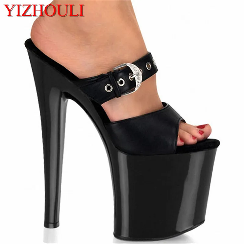 

20 cm model stage banquet performance shoes, high heel slippers, buckle decorative sexy, dancing shoes