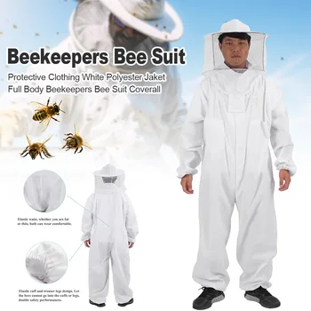 

With Veil Hood Zipper Beekeepers Bee Suit Equipment Polyester Full Body Professional Outfit Coverall Protective Clothing White