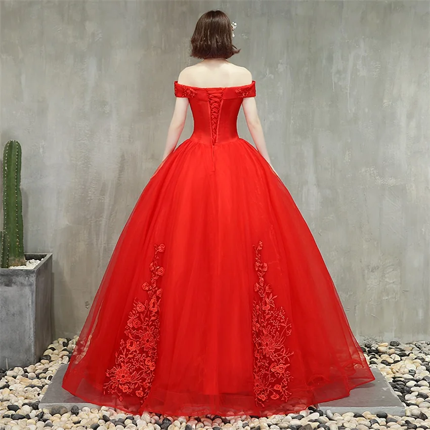 Красное розовое пышное платье Quinceanera с открытыми плечами аппликацией и бисером