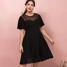 Простое черное короткое платье большого размера с короткими рукавами, длиной до колена, шифоновое платье трапециевидной формы, на молнии, с открытой спиной